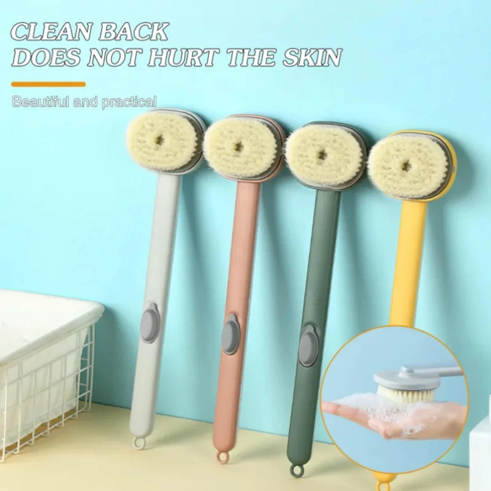 Brosse de bain à long manche avec éponge exfoliante