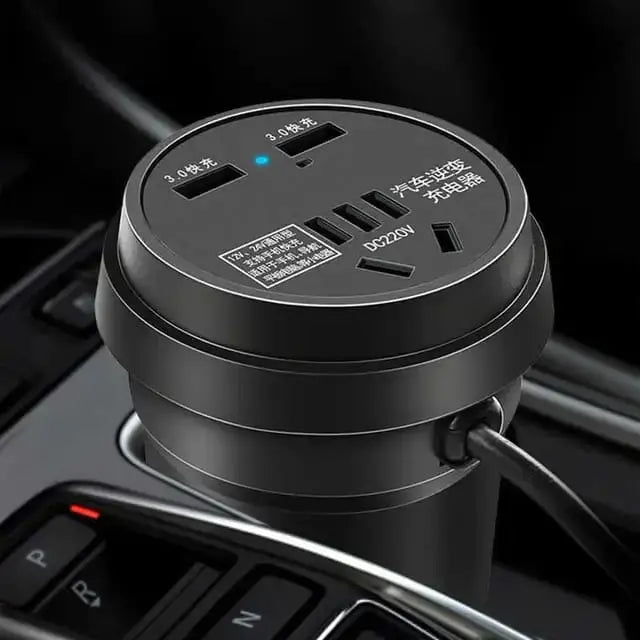 Adaptateur Allume Cigare Voiture 12V/24V avec Prise Secteur 220V et 3 Ports USB