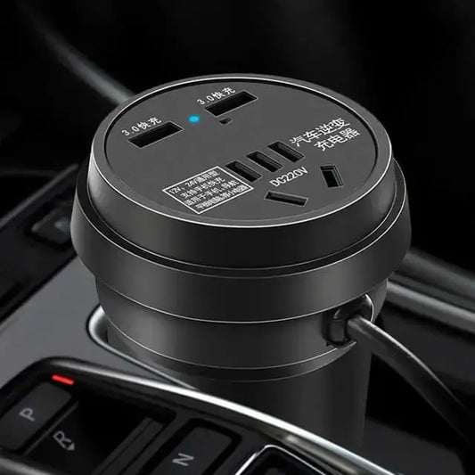 Adaptateur Allume Cigare Voiture 12V/24V avec Prise Secteur 220V et 3 Ports USB