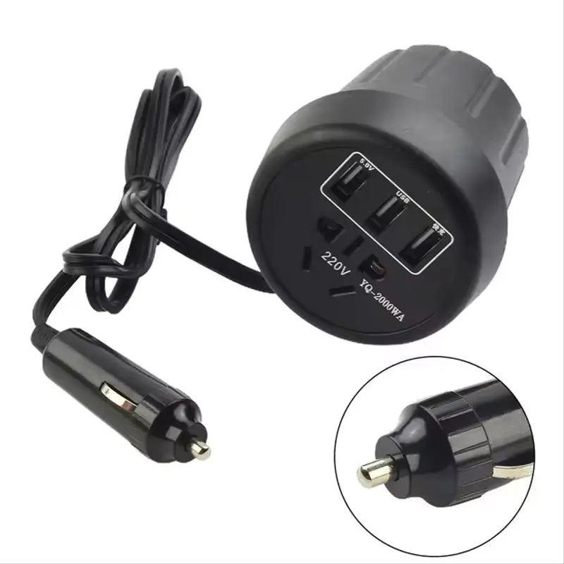 Adaptateur Allume Cigare Voiture 12V/24V avec Prise Secteur 220V et 3 Ports USB