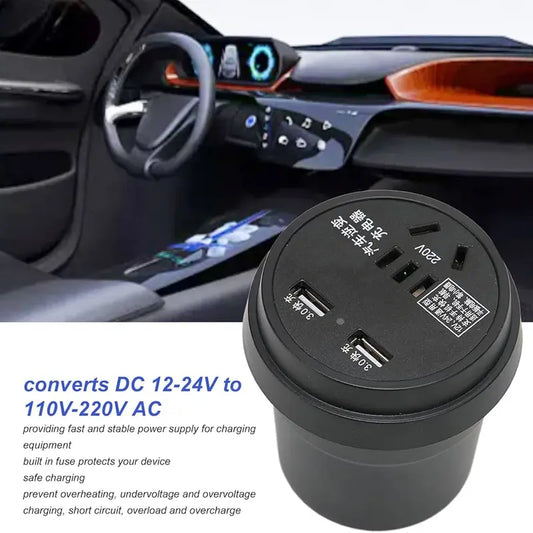 Adaptateur Allume Cigare Voiture 12V/24V avec Prise Secteur 220V et 3 Ports USB