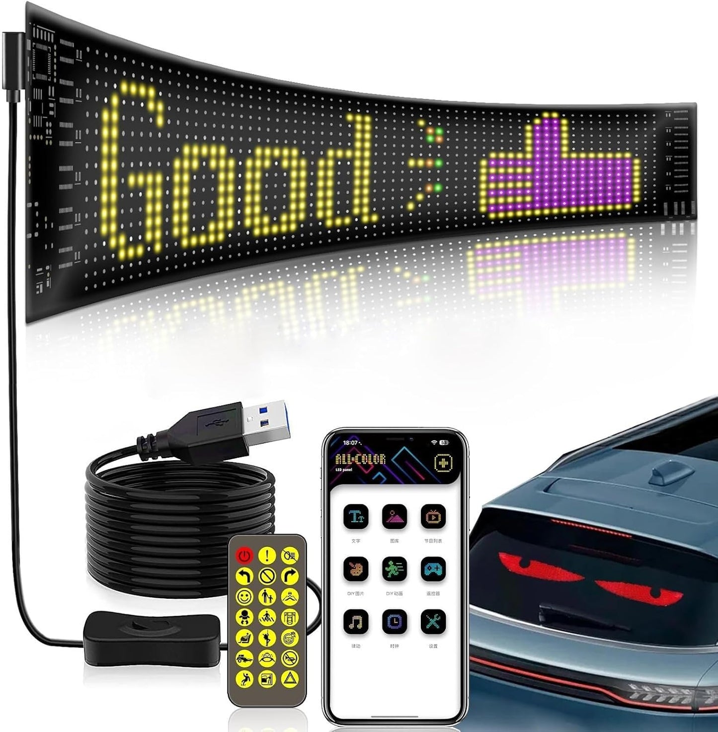 LED pour fenêtre de Voiture, LED Dynamique colorée 9*37cm