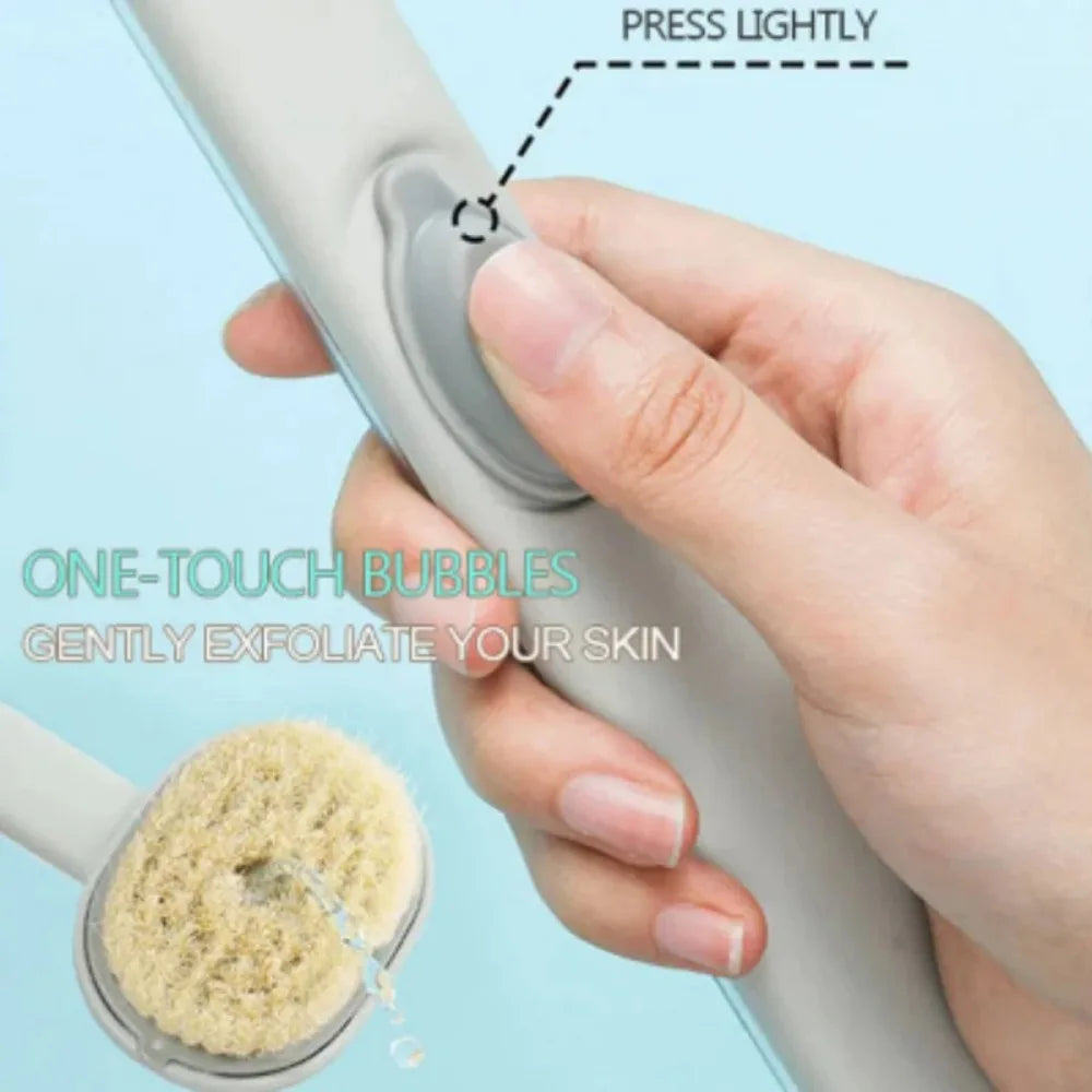 Brosse de bain à long manche avec éponge exfoliante