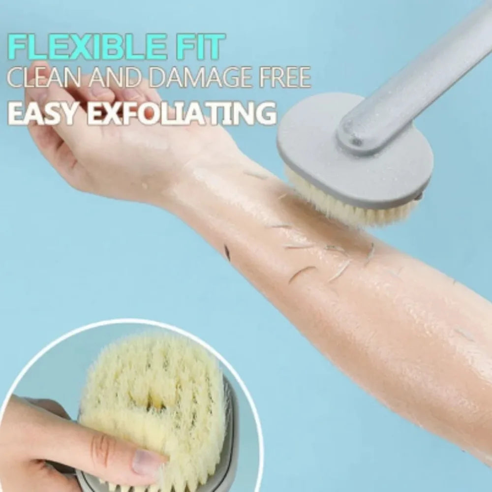 Brosse de bain à long manche avec éponge exfoliante