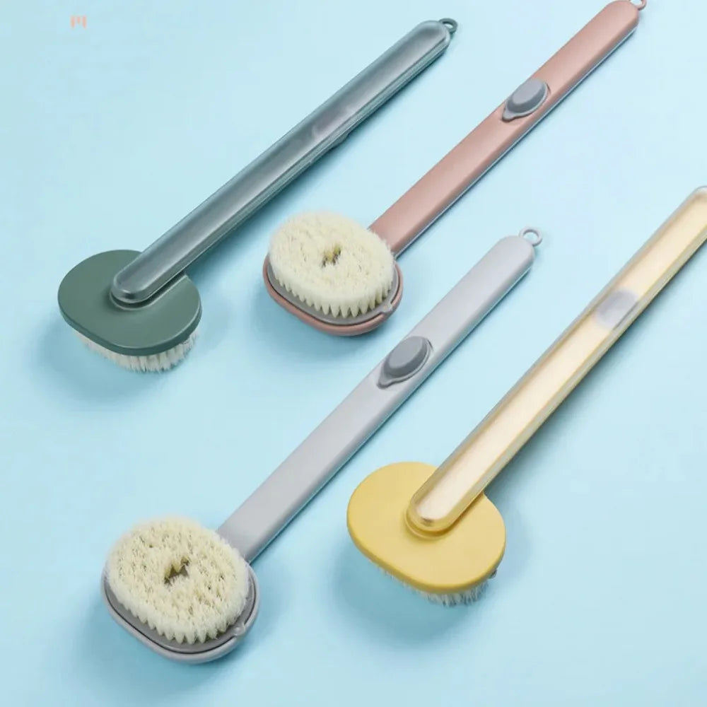 Brosse de bain à long manche avec éponge exfoliante