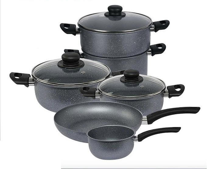 Batterie de Cuisine 12 Pièces Cook'art Granite - Bleu-BAT-12BG - My Store