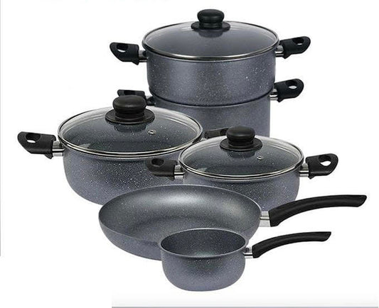 Batterie de Cuisine 12 Pièces Cook'art Granite - Bleu-BAT-12BG - My Store