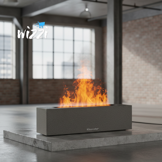 Humidificateur flamme Kinscoter WizziTN pour ambiance relaxante et air purifié.