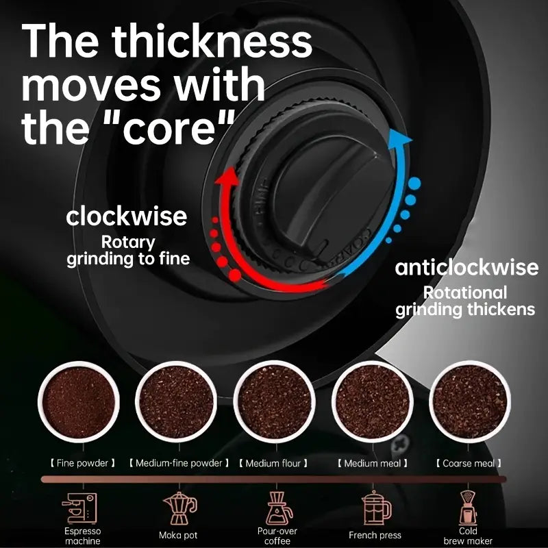 Coffee grinder with adjustable setting for different coffee brewing methods.
